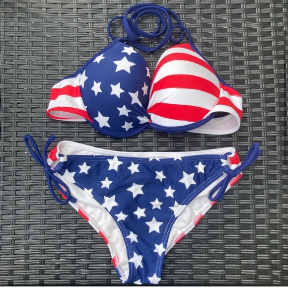 Arizona Jean Co. Padded Push Up American Flag Bikini Set - Picture 1 of 7